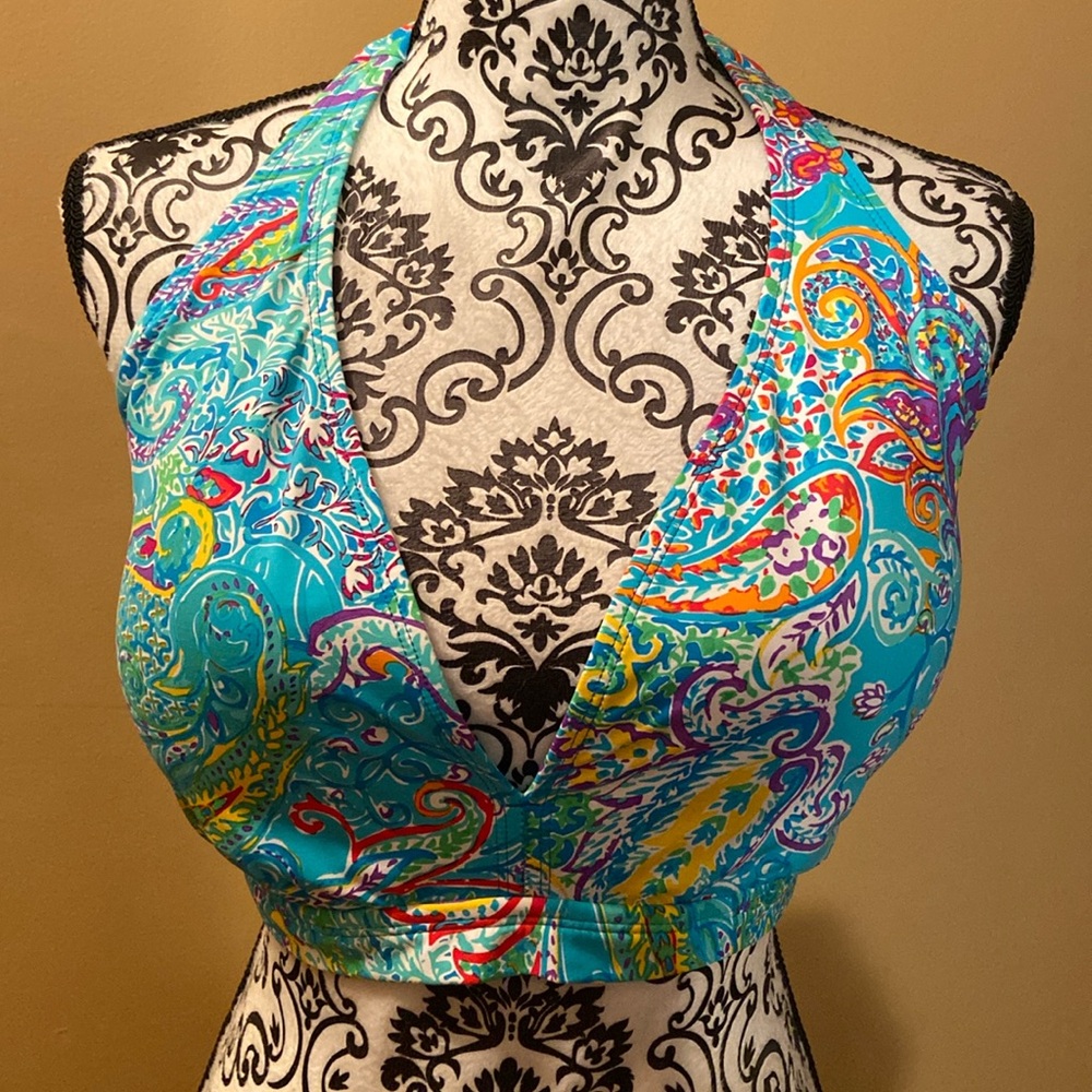 🩷RALPH LAUREN Multi-Color WOMANS PAISLEY HALTER PADDED BIKINI TOP SZ 20W